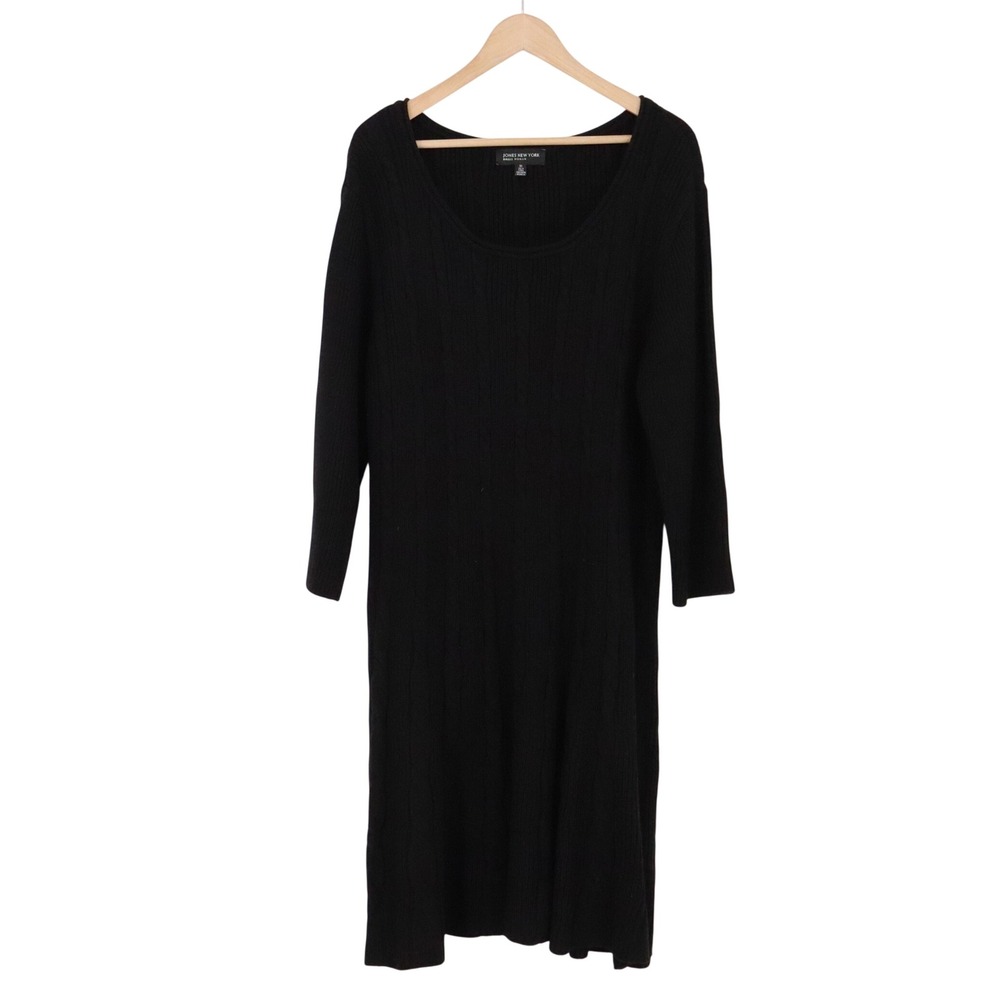 Jones New York Sweater Dress Womens 3X Black Ribbed Knit Scoop Neck NWT